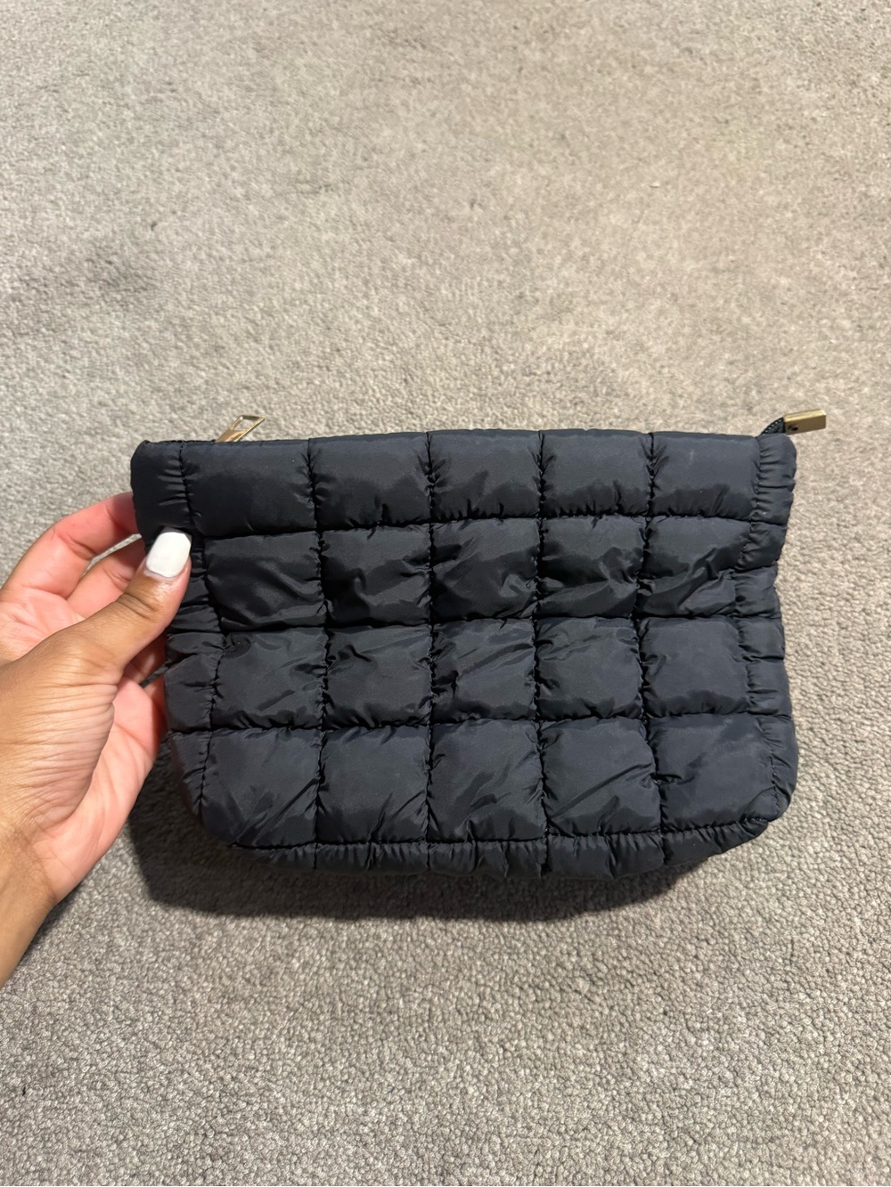 Black Quilted Puffer Cosmetic Pouch - Women Bags